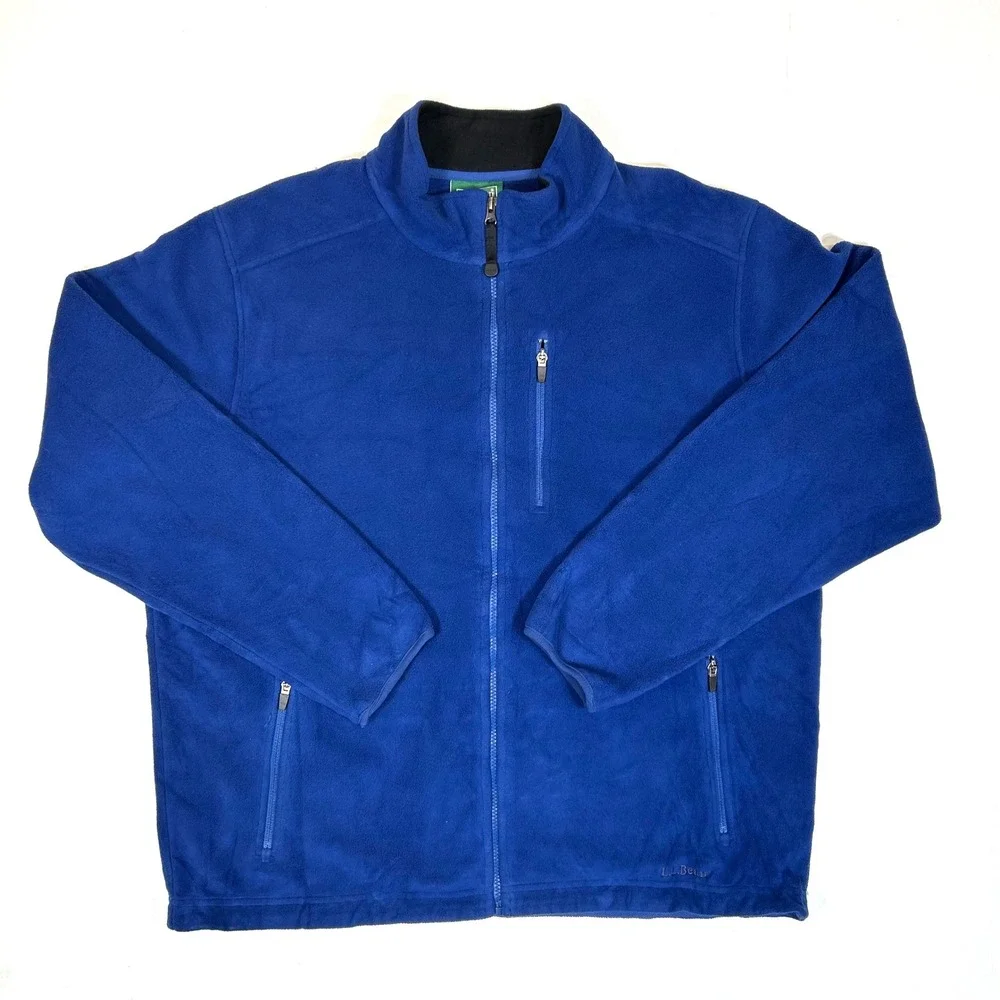 LL Bean Mens XL Full Zip Fleece Jacket Royal Blue Mock Neck 0 FJM3